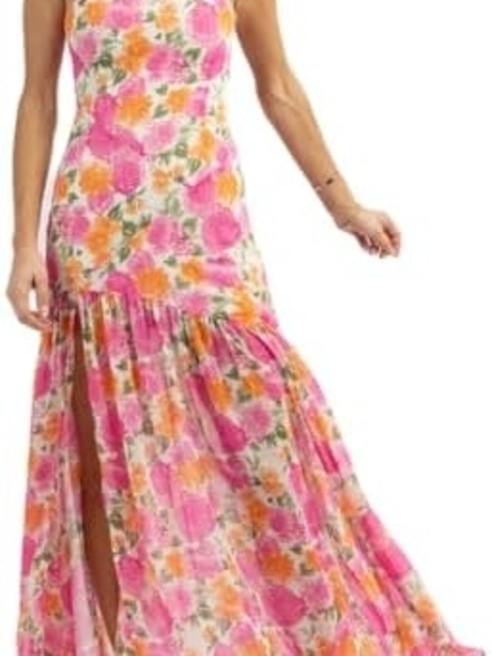 Sleeveless Pink & Orange Floral Maxi Dress. Perfect For Summer Graduation